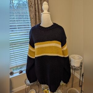 J. Crew Wool Navy, Mustard And White Sweater Size M